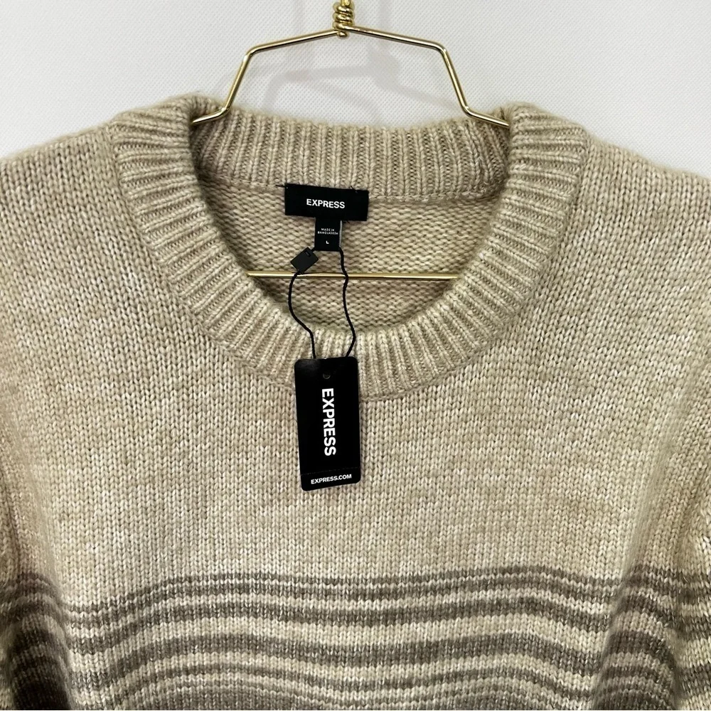 Express Crew-Neck Color-Block Thick Sweater Size Large Brown Black Warm